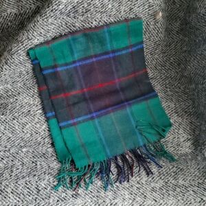 VTG V. FRAAS West Germany Plaid Scarf | Green Blue Red Tartan Fringe